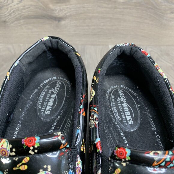 Easy Street Day Of The Dead Women Shoes Size 8W Laurie Clogs Nursing EUC - Picture 10 of 11